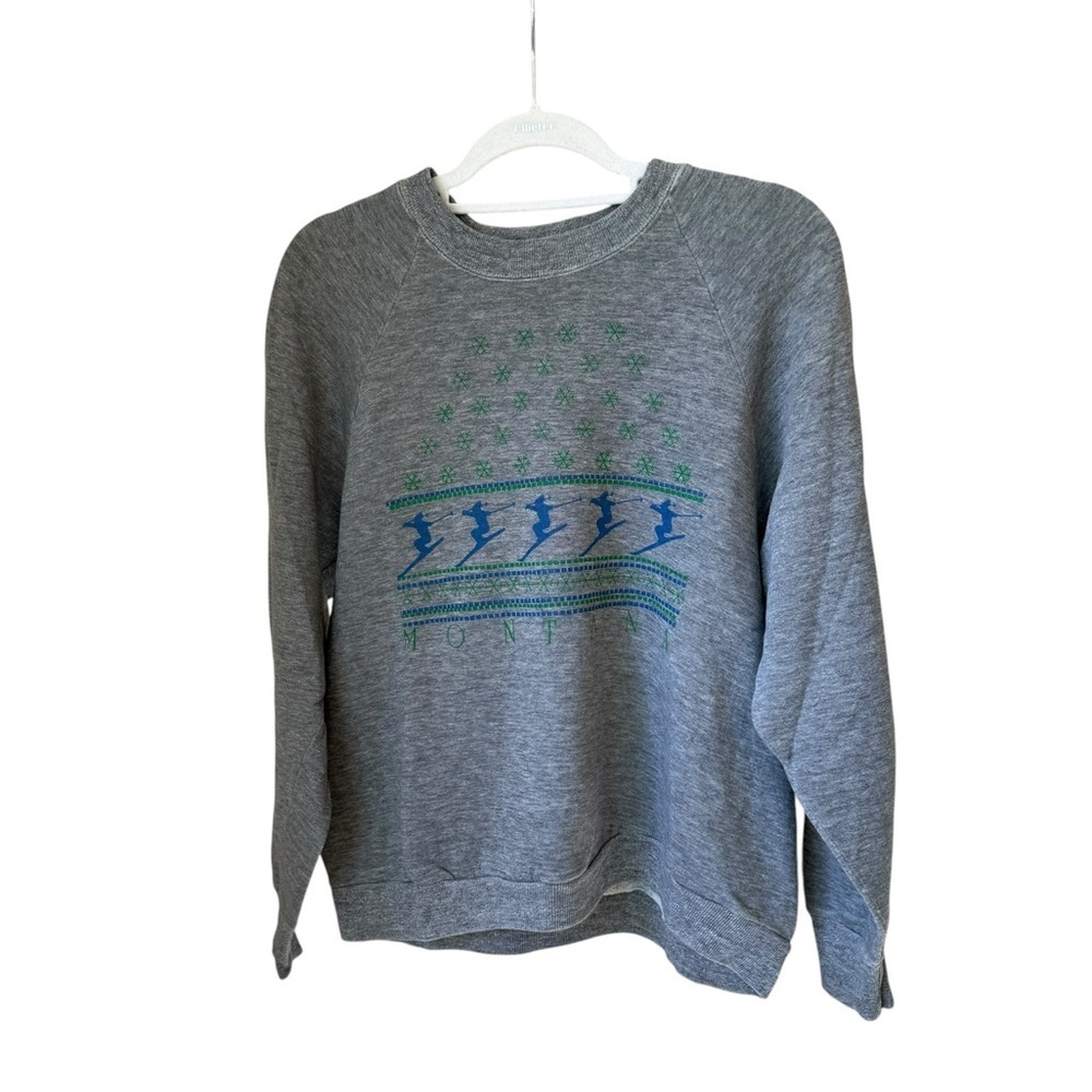 MONTANA SKI 🎿 Gray Crewneck Sweatshirt with Blue & Green Graphic